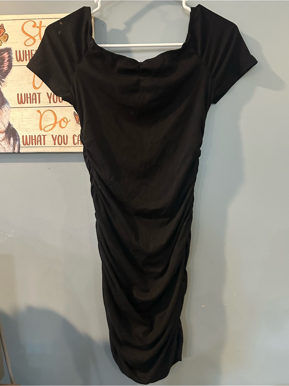SHEIN Black Ruched Midi Dress